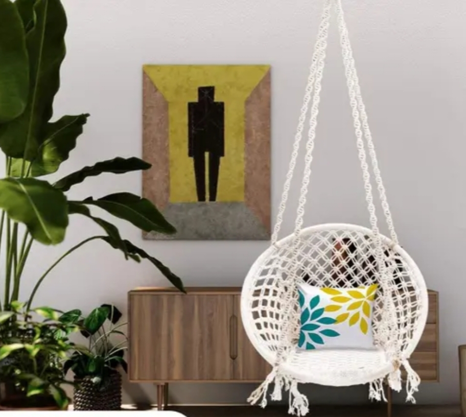 Patiofy Made in India Round Large Swing Chair with Free Hanging Accessories || Hammock Hanging Jhula for Indoor & Outdoor, Garden, Balcony || 100% Original Cotton Rope Used