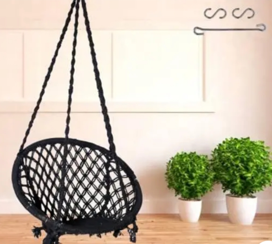 Patiofy Made in India Round Large Swing Chair with Free Hanging Accessories || Hammock Hanging Jhula for Indoor & Outdoor, Garden, Balcony || 100% Original Cotton Rope Used (