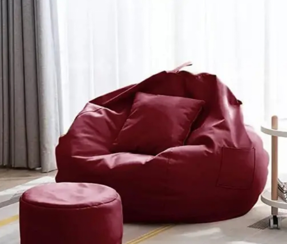 OHSTORE 4XL Bean Bag Cover with Footrest & Cushion (Without Beans) (Maroon, 4XL) COVER WITHOUT BEANS