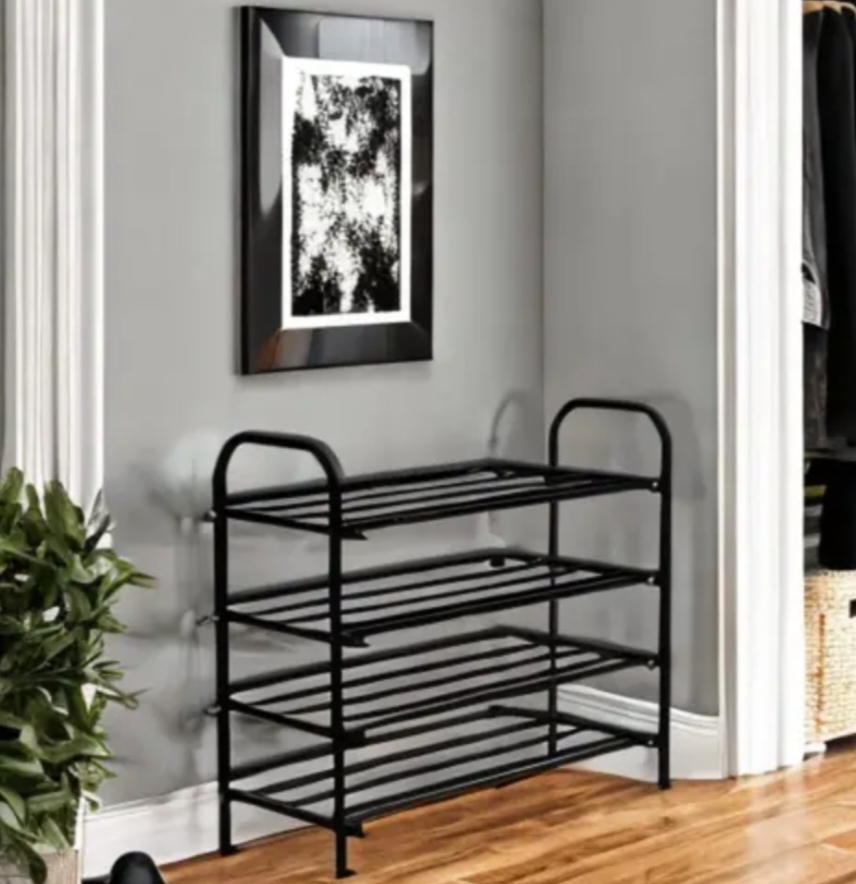 Shoe Rack 4 Shelves Durable and Multipurpose Metal Shoe Rack Shoe Stand Shelf Metal, Plastic Collapsible Shoe Stand (Black, 4 Shelves, DIY(Do-It-Yourself)