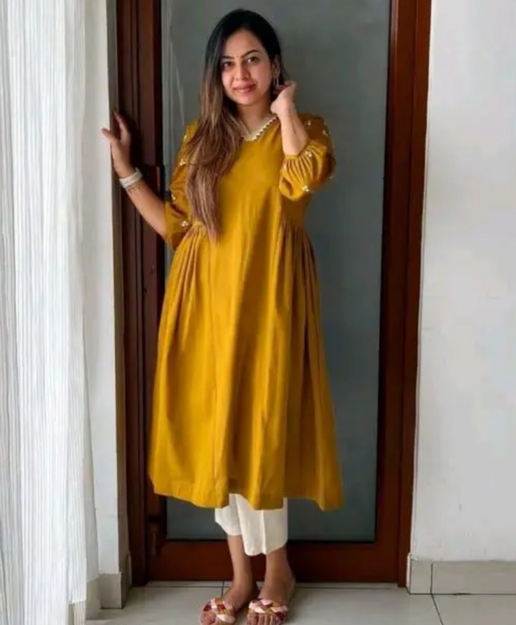 Mustard Yellow Kurta Set, White Palazzo Pants, Embroidered Lace Kurta, V Neck Ethnic Wear, Side Slit Kurta for Women